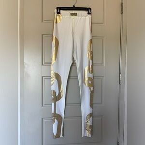 White & Gold Metallic Chain Link Leggings - Custom Made
